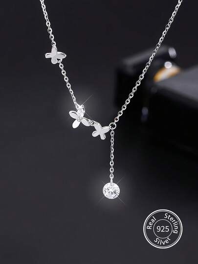 1件S925纯银梦幻蝴蝶流苏吊坠项链，女士优雅奢华精致项链，适合派对、旅行、日常佩戴，也是送给朋友的绝佳礼物。