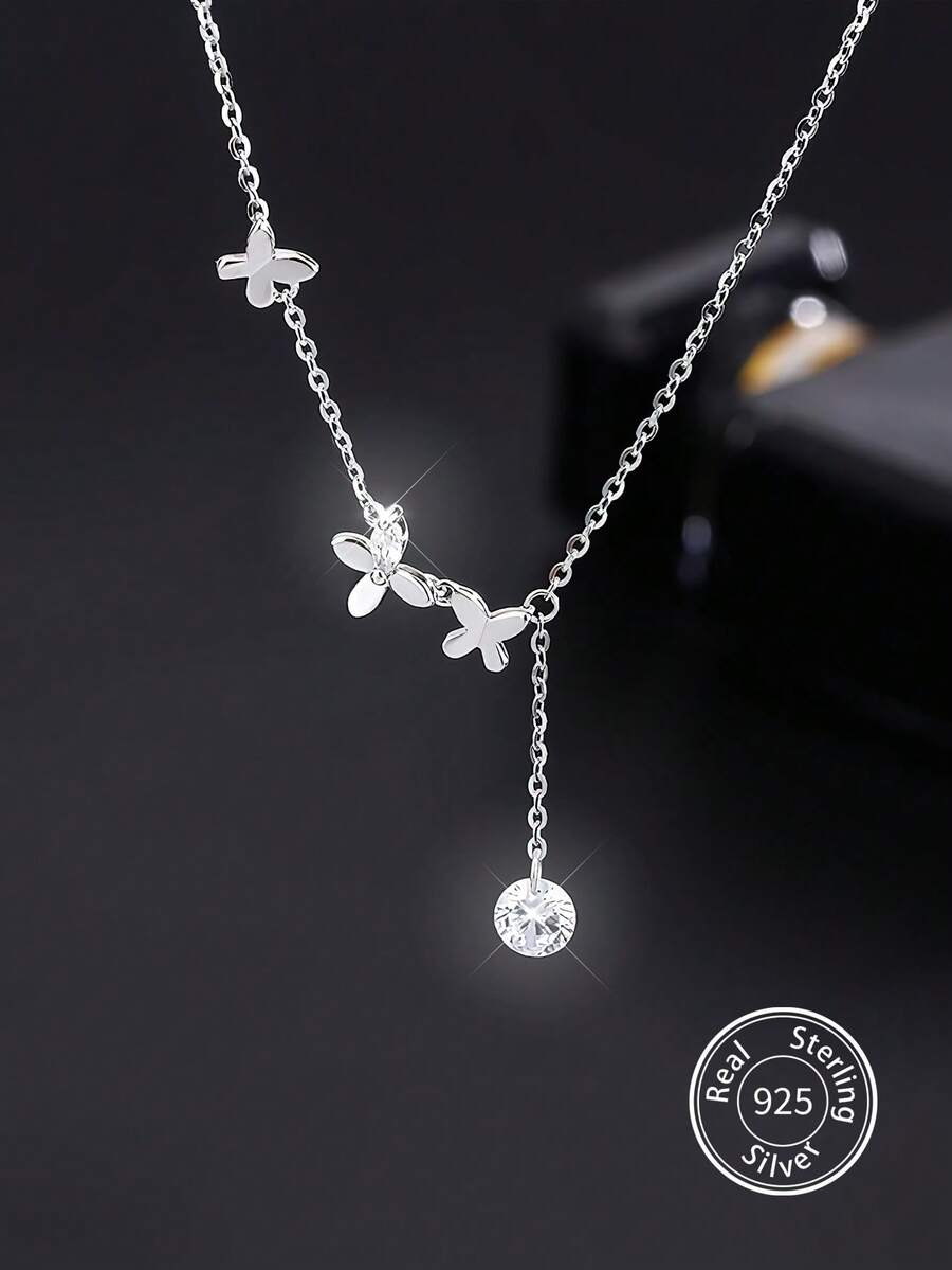 1 chiếc vòng cổ mặt dây chuyền hình bướm tua rua bằng bạc Sterling S925 dành cho nữ, thanh lịch, sang trọng, tinh tế, thích hợp cho tiệc tùng, du lịch, đeo hàng ngày, món quà tuyệt vời cho bạn bè. - Bươm bướm - Xem 1