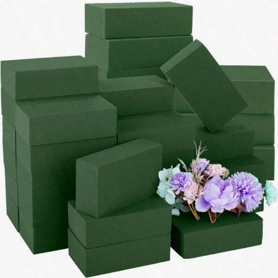 Bloque de espuma floral cuadrado de 14 cm x 8 cm x 4,5 cm, adecuado para flores frescas y manualidades con flores artificiales - Verde - Ver 1
