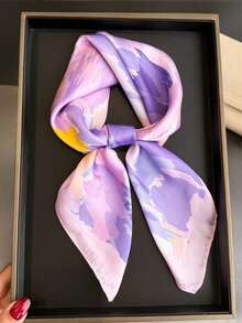 1条手帕，女士小披肩围巾头巾，70x70厘米方形头巾 - 紫丁香色 - 查看 5