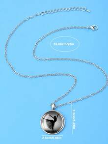 1PC Dance Themed Glass Convex Gemstone Pendant Necklace, Adjustable Alloy Chain, Fashionable Youth Accessory. Birthday Gift, Holiday Gift - Silver - View 3