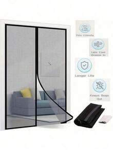 1pc Heavy Duty Door Curtain, With Full Frame Hooks, Made Of Polyester Mesh Material, Pet Friendly Design, Anti-Insect, Suitable For Doors Up To 38x82 Inches - Multicolor - View 1