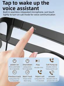 Wireless Smart Sound Multi-Function Bluetooth Glasses, With Wireless Calling, Music Playback, HIFI Sound Quality, HD Lenses, Touch Control, Long Battery Life, Unisex Design And Rechargeable Technology Wireless Smart Glasses Headphones - Black - View 10