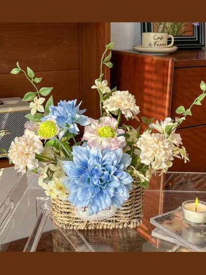 椭圆形草编花盆 - 多肉植物编织盆，草编桌面收纳盆，手工编织藤花盆