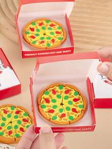 1 Set Of Simulation Box Pizza Shaped Eraser Cartoon Creative Assembly Design Student Stationery One Box Has Seven Small Pieces Suitable As A Small Prize For Students - Pizza Eraser - View 2