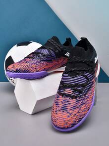 MINGBIN 1 Pair Unisex Low-Top Outdoor Natural Grass Professional Sports Shoes, PU Front Lace-Up TF Studs Short Cleats, American Football Shoes For Teens And Campus - Black Purple - View 9