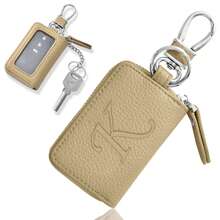 Móc khóa thông minh đa năng thời trang, unisex, thiết kế dập nổi chữ, cửa sổ trong suốt, có khóa kéo, tương thích với chìa khóa thông minh, kèm móc khóa carabiner, kiểu dáng dễ thương, phù hợp cho đi làm và đi học. - Màu be - Xem 2