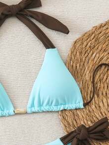 Bộ bikini 2 mảnh thời trang nữ gợi cảm, giản dị, thanh lịch, cổ điển, phối màu tương phản, kiểu yếm cổ, thích hợp cho đi biển, nghỉ mát, dự tiệc, mùa xuân/hè. - Nhiều màu - Xem 4