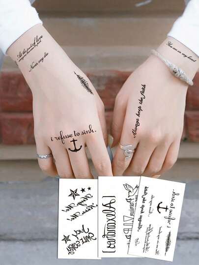3 Sheets Body Art Temporary Tattoo Stickers Suitable For Men And Women, Star And Text Patterns, Waterproof Fake Tattoo, Lasting 2-5 Days, Apply To Fingers, Arms, Neck, Chest, Shoulders, Waist And Legs. Easy To Use And Remove, Ideal For Festivals, Parties And Vacations.