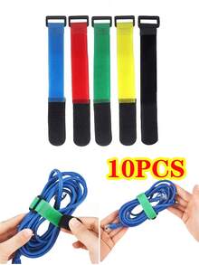 10个可重复使用的尼龙扣带，带自粘式可逆紧固电缆扎带 - 多色 - 查看 2