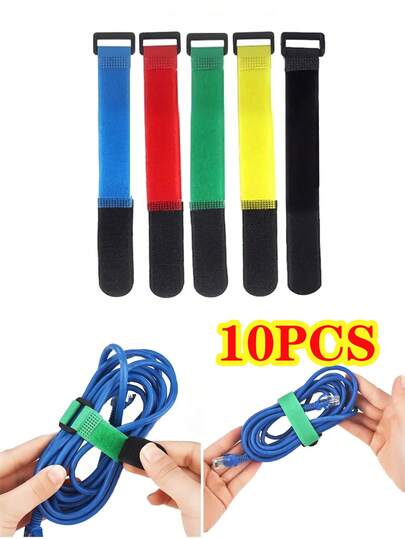 10 piezas de correas de nailon reutilizables con hebilla y cierre adhesivo reversible para amarrar cables