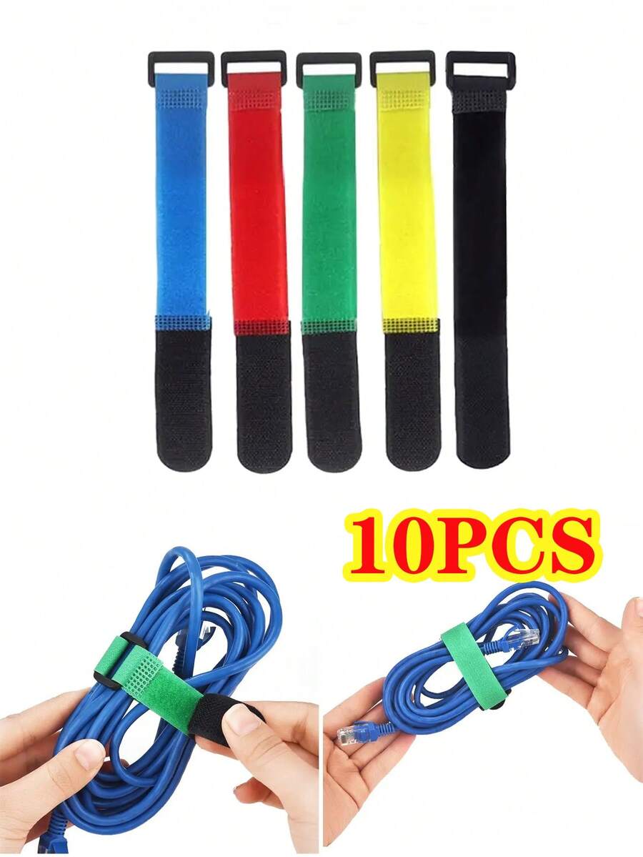 10个可重复使用的尼龙扣带，带自粘式可逆紧固电缆扎带