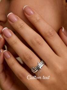 Anillo con nombre personalizado, joyería personalizada, anillo ajustable de acero inoxidable dorado/plateado, regalo de pareja - Anillo soldado de plata - Ver 3