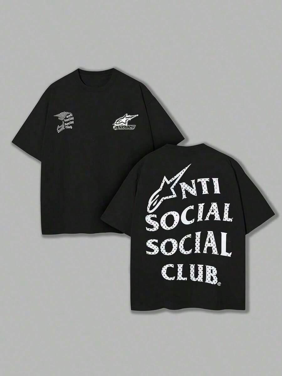 100% Cotton Double-Sided Printed T-Shirts, Social Club Prints, Essential For Easy Wearing In Summer, Micro-Elastic, Breathable, Outdoor Holiday Sports, Gifts For Racing And Beer Lovers. - Black - View 1