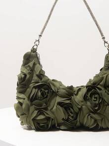 Bolsa de ombro feminina (estampa aleatória), com estampa floral, ideal para festas, bailes de formatura, casamentos e outras ocasiões especiais. Carteira elegante e um ótimo presente para mulheres. - Verde - Ver 4
