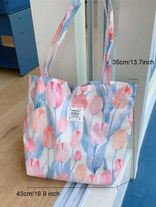 Túi tote vải canvas họa tiết hoa hồng mùa hè, dung tích lớn, thích hợp đi biển, mua sắm, đeo vai. - Nhiều màu - Xem 6