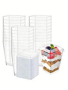 25/50/75个装透明甜点杯，带盖和勺子，酸奶果冻杯，派对开胃菜杯，迷你葡萄酒杯，带勺子，适合盛放布丁、水果和冰淇淋 - 查看 1