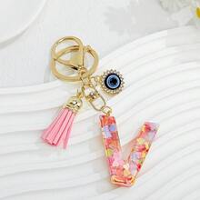 1个新款粉色26个英文字母钥匙扣，带邪眼流苏吊坠，可作钥匙链或包包挂饰 - 彩色 - 查看 19