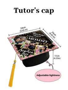 Customized Graduation Cap Topper For Mom, Black & Gold Floral Theme Graduation Cap Decor, Customizable With Name, Quote, Photo, Year, Pearl Style, Easy To Attach, Graduation Gift For Mom, Student - Multicolor - View 10