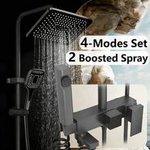 High Flow Shower Head With 4 Adjustable Spray Modes, Multifunctional Bathroom Shower Set - Grey - View 9
