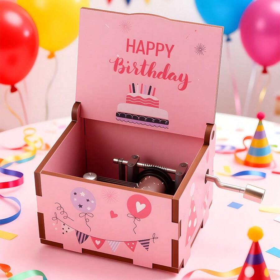 1pc Birthday Gift Hand Crank Music Box, Romantic Cute Style Finished 8-Note Music Box, Hand Crank Playback, Desktop Decor For Birthday Party, Thoughtful Gift For Friends And Couples - Birthday Series - View 1