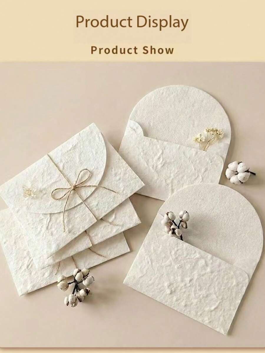 5Pcs Pleated Texture Envelopes With Hemp Rope Binding, Plant Embossed Paper Envelopes 3.93*2.75 Inches For Greeting Cards Wedding Invitations Festival Birthday & Thank You Notes