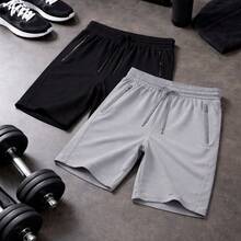 Men's Bermuda Shorts With Zipper, Gym, Sports, Beach, Breathable & Lightweight Polyamide - 深灰色 - 查看 5
