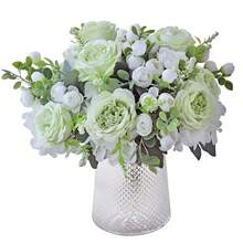 1/4 Bouquet de pivoines en soie artificielle et d'hortensias pour la décoration de mariage DIY, bouquet de mariée, fleur de poignet, corsage, fleur de tête, accessoires décoratifs, décoration de voiture de mariage, décoration d'arche de porte, maison, restaurant, chambre à coucher, décoration de vase, matériel de décoration de fête d'anniversaire, cadeaux de la Saint-Valentin et du Nouvel An, décoration de rama, cérémonie de remise des diplômes de rama, E-I-D - Vert - Voir 2