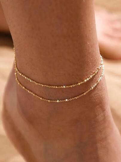波西米亚海滩风双层脚链，女士专属 - 独特、小众、轻奢风格，可佩戴多条脚链