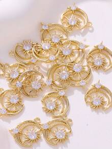 3件套DIY配件，精美铜镶嵌锆石18K金/银月亮吊坠 - DIY月亮配件 - 查看 2