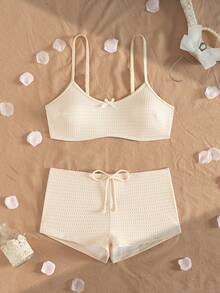 Bộ áo tắm tankini co giãn cao dành cho nữ, áo hai dây phối cùng quần short có nơ và dây rút, đồ bơi thanh lịch, thoải mái cho kỳ nghỉ. - Rượu sâm banh - Xem 5