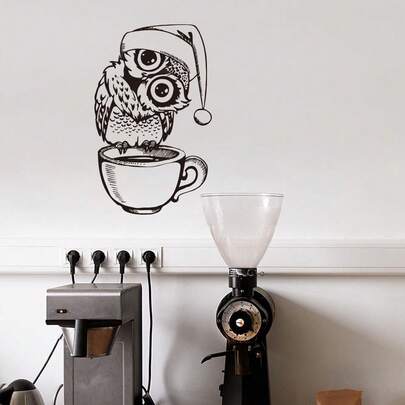 Coffee Time Cafe Bar Shop Owl Wall Stickers Decals Mocha Latte Java For Kitchen Waterproof Home Wall Decor