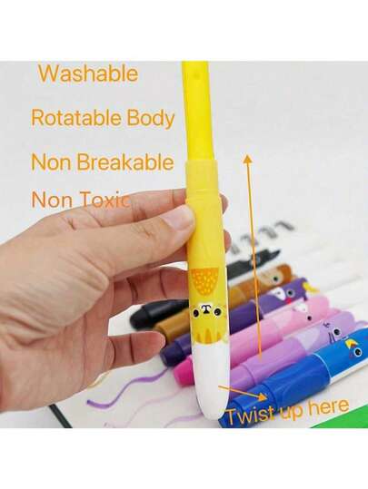 12支装巨型旋转蜡笔，12种颜色，可水洗，光滑大号蜡笔，适用于涂色和绘画