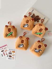 水豚毛绒零钱包迷你钥匙扣包，可爱卡通儿童零钱包，学生耳机收纳包 - 彩色 - 查看 3