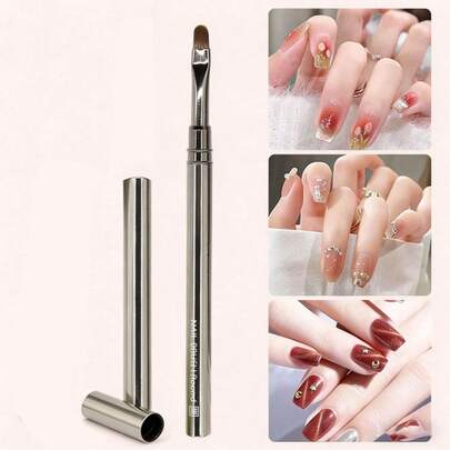 1pc Gothic Style Black Nail Gel Brush, Acrylic UV Gel Elongated Oval Nail Art Brush