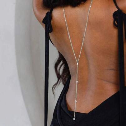 1pc Elegant Glass Rhinestone Backless Body Chain, Suitable For Women, Special Occasions, Festivals, Parties, And Daily Wear