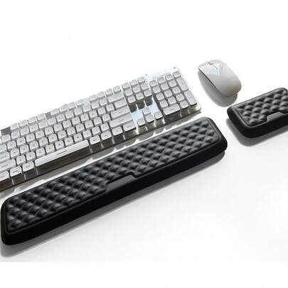XWLR 2 Stück/Tastatur und Maus Handgelenkauflage Set mit Aufkleber, 100% volle Tastaturunterstützung Polsterung, ergonomisches Schreibtischkissen für Computer Tippen Büroarbeit Zuhause Gaming, Memory-Schaum Arm Handfläche