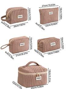 1pc/5pcs Fashionable High-End Rhombus Pattern Travel Makeup Bag, Portable Travel Toiletry Bag, Solid Color Sequin Cosmetic Bag, Portable Storage Pouch, Travel Essential Storage Bag, Back To School Supplies, Soft Fabric Makeup Bag, Fashionable Women Wallet And Handbag, Suitable For Home, Travel, Vacation And School, Bedroom Essential, Bridesmaid Gift, Mother's Day Gift, Birthday Gift - Mocha Brown - View 11