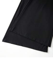 Women's Spring Summer Baggy Pants Foldover Waist Solid Color Loose Wide Leg Pants - Black - View 4