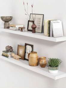 1-Piece Wall Mounted Shelf, Rustic Oak Long Shelf Set, For Living Room, Bathroom, Laundry Room, Bedroom, Kitchen, Home Office - White - View 7