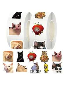 500 Sheets/Roll Fun Cat Expression Sticker Seal Label Sticker Cute Decorative Notebook Phone Guitar Reward Cartoon Sticker Gift - Multicolor - View 1