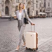 20 Inch Cabin Suitcase 55x40x20cm, PP Hard Shell Lightweight Carry On Luggage With 4 Silent Spinner Wheels & TSA Lock - 米色 - 查看 4