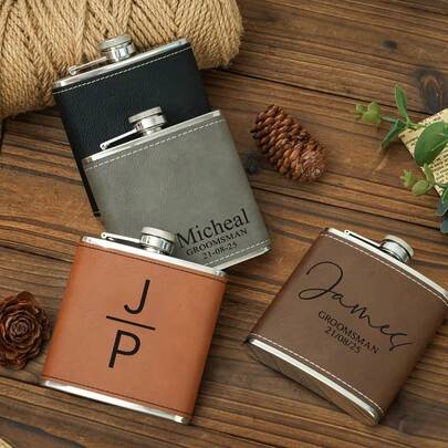 1 pièce Flasque en acier inoxydable personnalisée avec gravure et enveloppe , flasque avec nom personnalisé, convient comme cadeau pour garçon d'honneur, mariage, fête des pères, homme