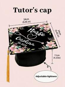 Customized Nurse Themed Graduation Cap Decorations, Floral Stethoscope Pattern Graduation Cap Stickers, Customizable Name Nurse Graduation Cap Decor, High-Definition Printed Cap Top Decorations, Customizable Name/Year/Nurse Title, Pink Floral Stethoscope Pattern, Easy To Apply, Nursing Graduate, Future Nurse - Multicolor - View 12