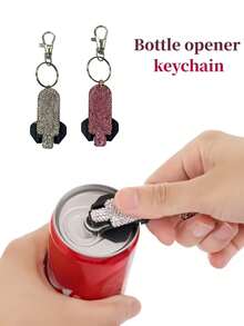 Bottle Cap Opener Keychain - [Top Ring Opening Tool] Rhinestone Manual Can Opener/Soda, Beer & Beverage Can Convenient Tool/Leak-Proof Easy-Pull Tab Opener - Multicolor - View 4