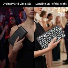 镶钻钱包，璀璨夺目，优雅精致，饰以耀眼花卉图案 - 黑色 - 查看 7