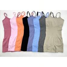 Kangye Sleeveless Yoga Jumpsuit, Seamless One-Piece Bodycon Sports Fitness European And American Style Jumpsuit Shorts - 粉紅色(含胸墊) - 查看 2
