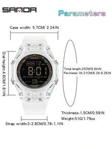 SANDA 6289 Relojes electrónicos impermeables para hombres, multifuncionales, con LED luminoso, alarma, cronómetro y pantalla digital - Blanco - Ver 5