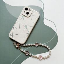 Fashionable Polka Dot Transparent Heart-Shaped Phone Lanyard, Handmade Faux Pearl Glass Bead Phone Charm, Valentine's Day Gift - Multicolor - View 6