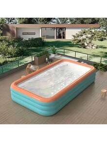 1 bể bơi bơm hơi, làm bằng PVC bền chắc, thích hợp sử dụng trong nhà và ngoài trời, có ghế ngồi tích hợp, quà tặng Giáng sinh & Halloween, bao gồm các phụ kiện bơi lội thú vị. - A - Xem 5